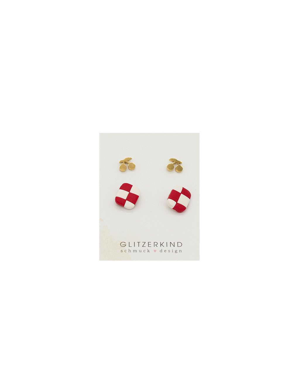 Ohrstecker CARO weiß-rot & Kirschen gold