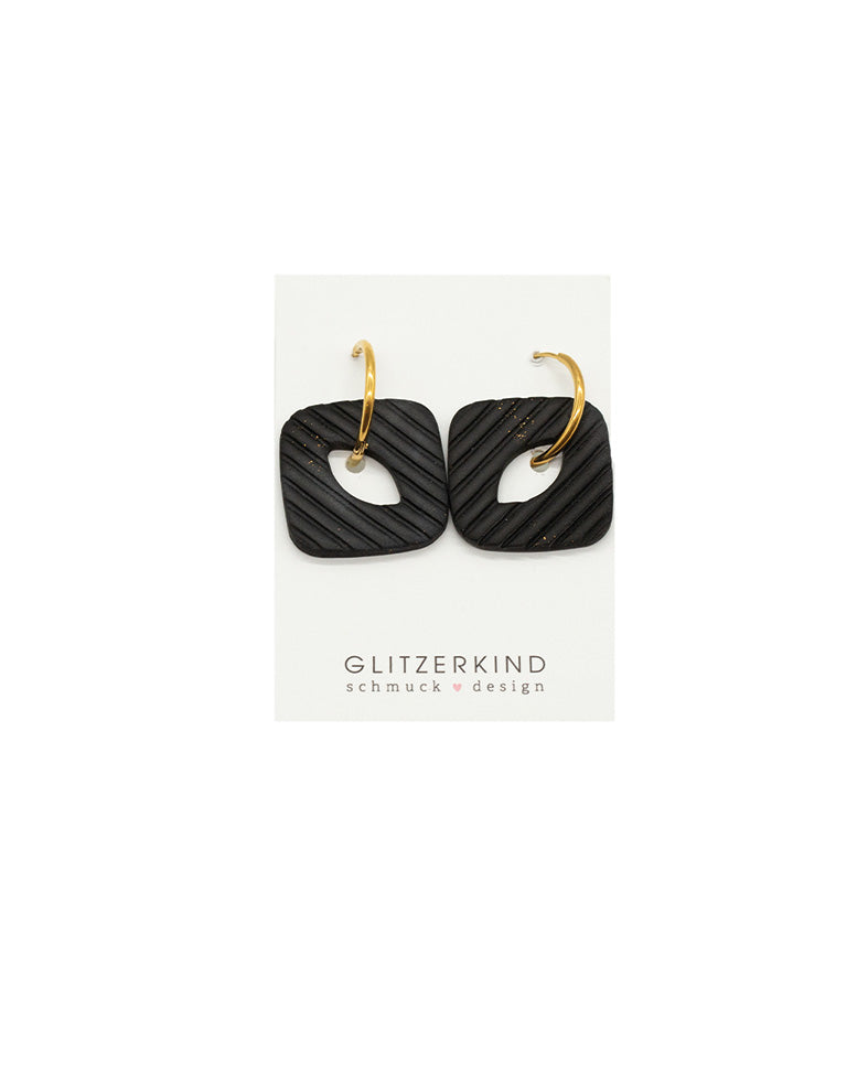 Creolen SQUARE schwarz Streifen - gold