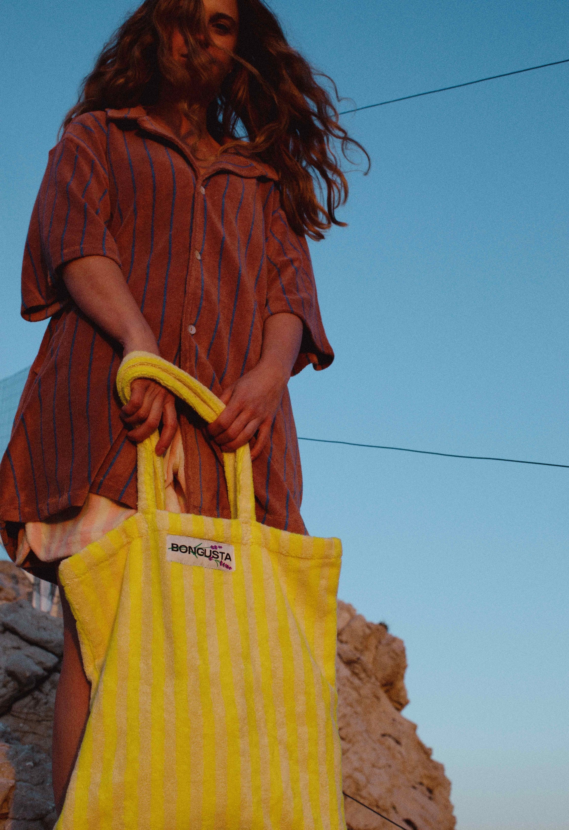Frottee-Totebag PRISTINE&NEON YELLOW