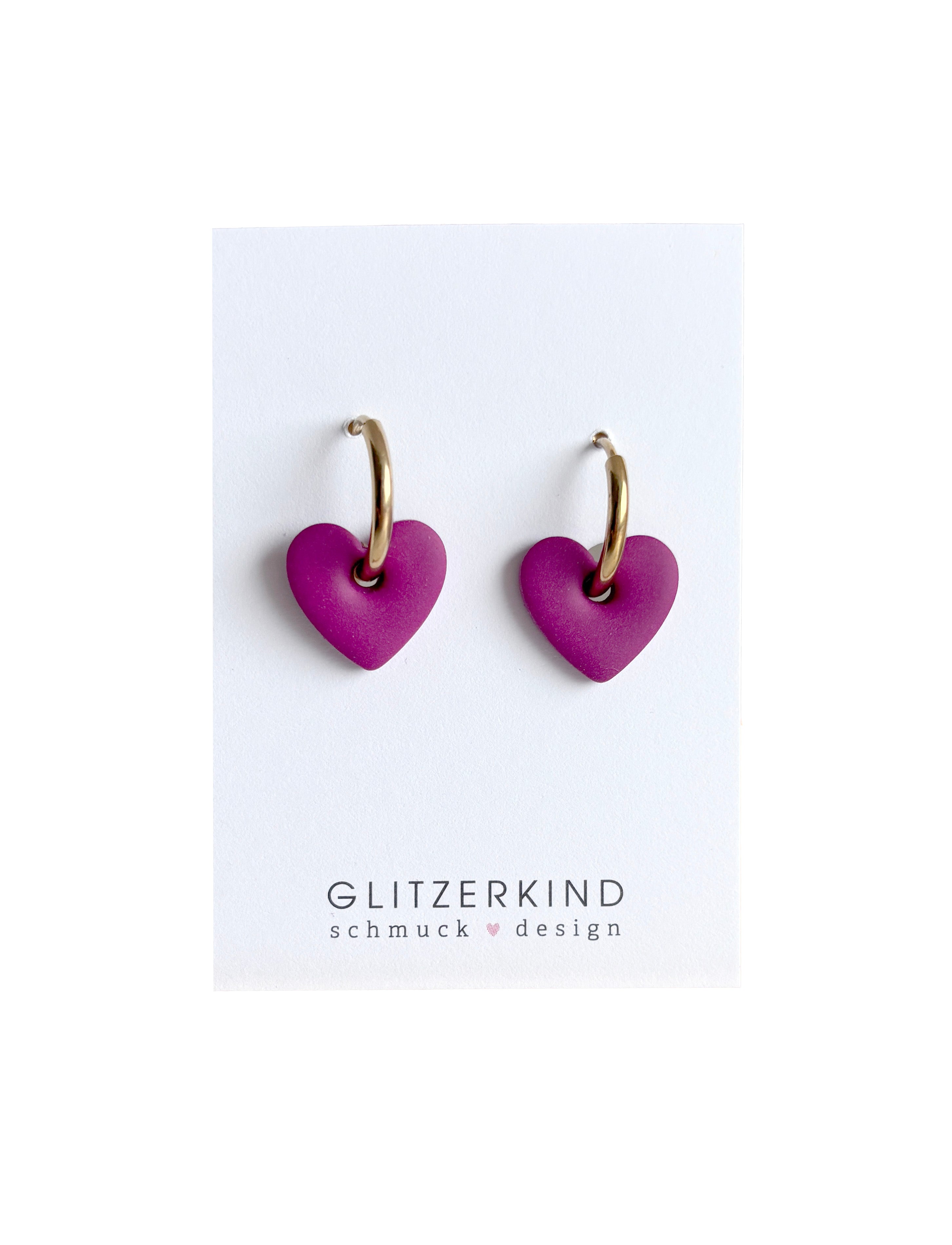 Creolen Herz (klein) lila – gold