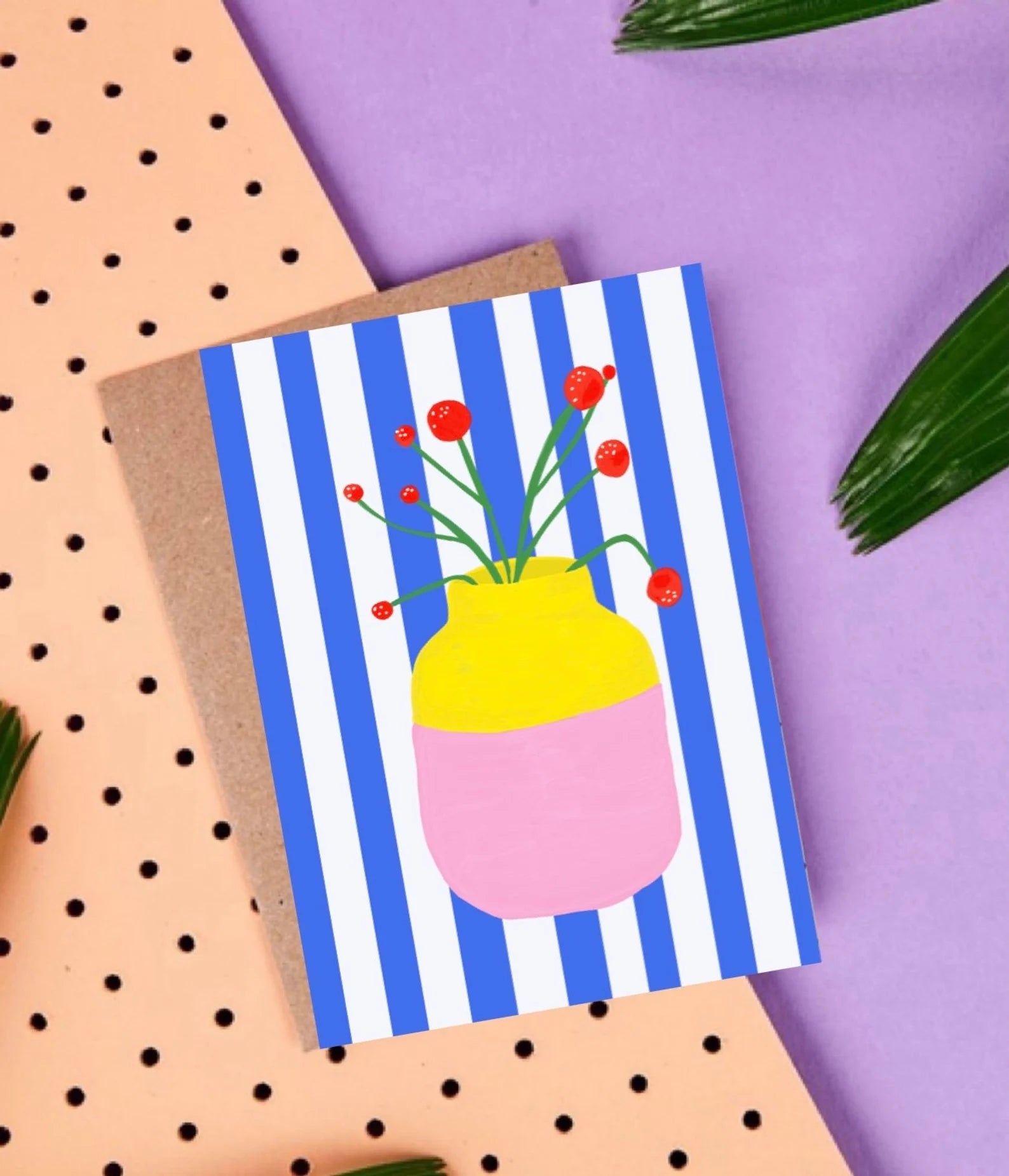 Postkarte Vase zweifarbig